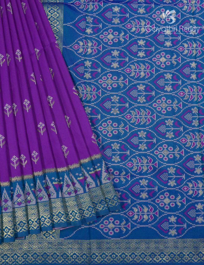 Semi Kanchipuram Art  Silk Saree in Violet and Rama Blue