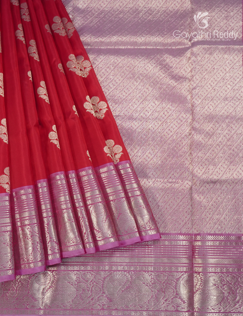 Pure Venkatagiri Silk Saree in Red and Onion Pink