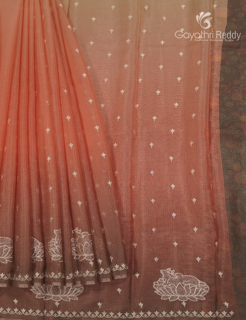 Silk Kota Saree in Light Mustard and Orange