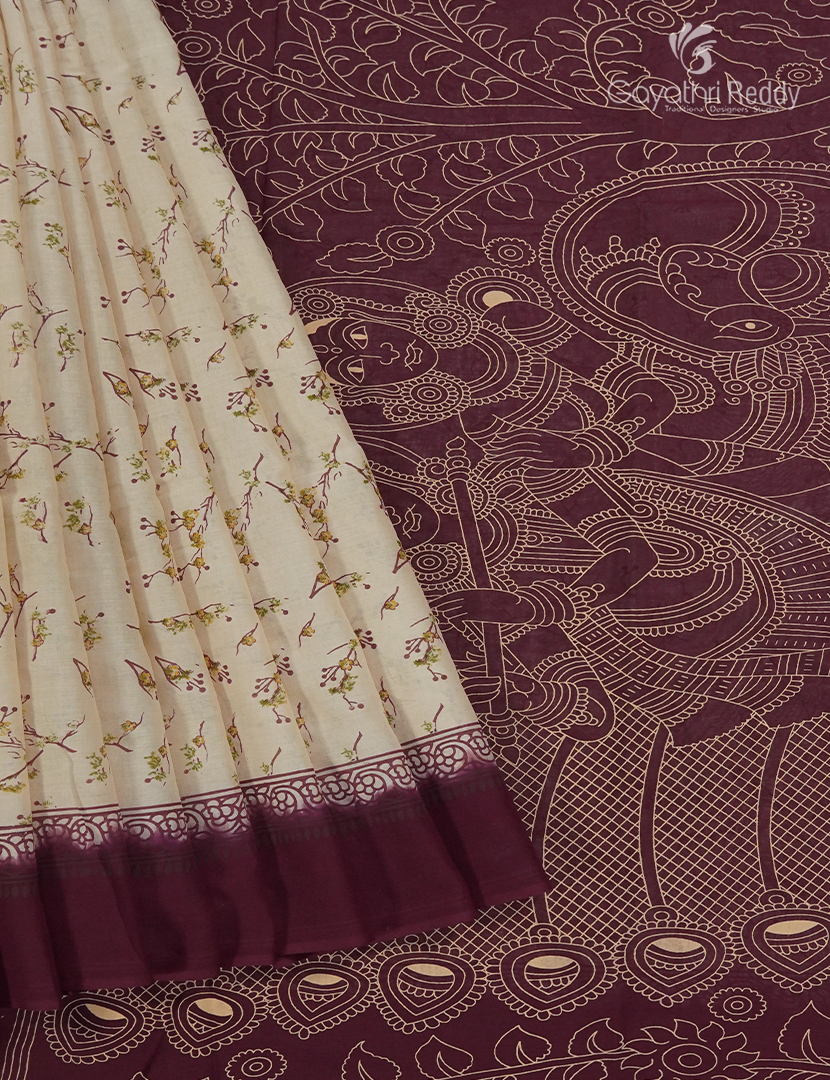 Pure MulMul Cotton Saree in Cream and Burgundy