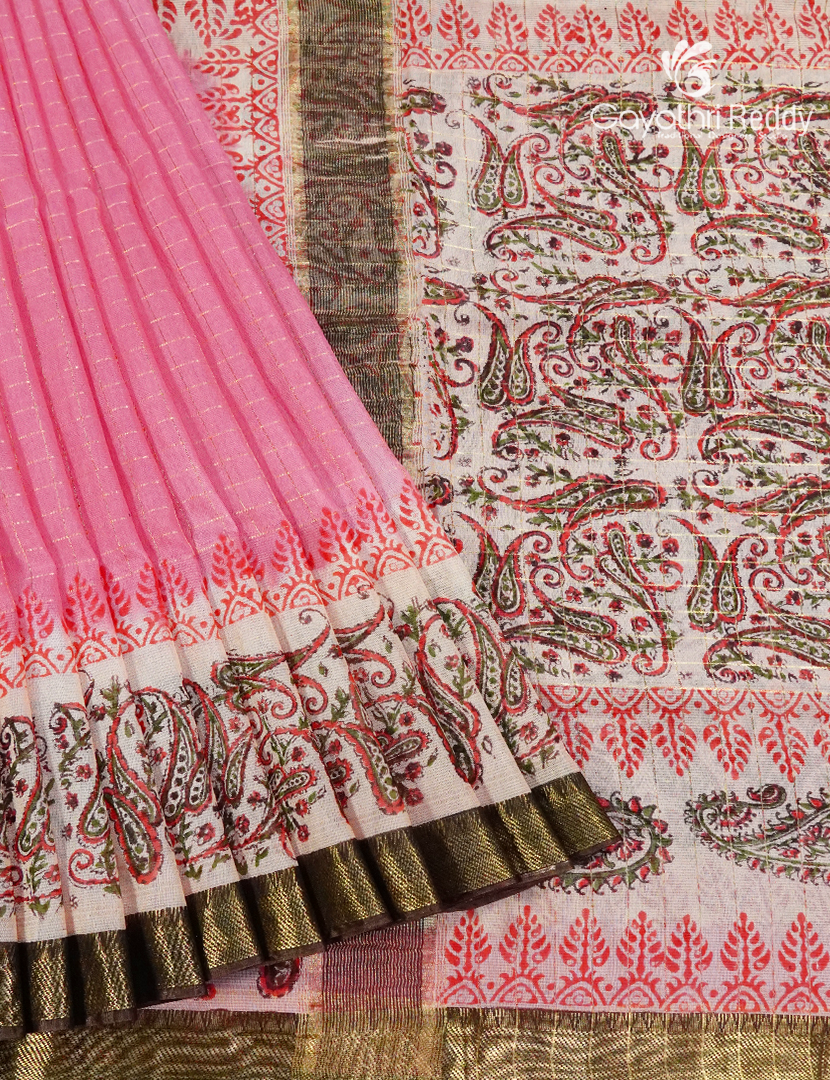 Mangalgiri Kalamkari Saree in Baby Pink