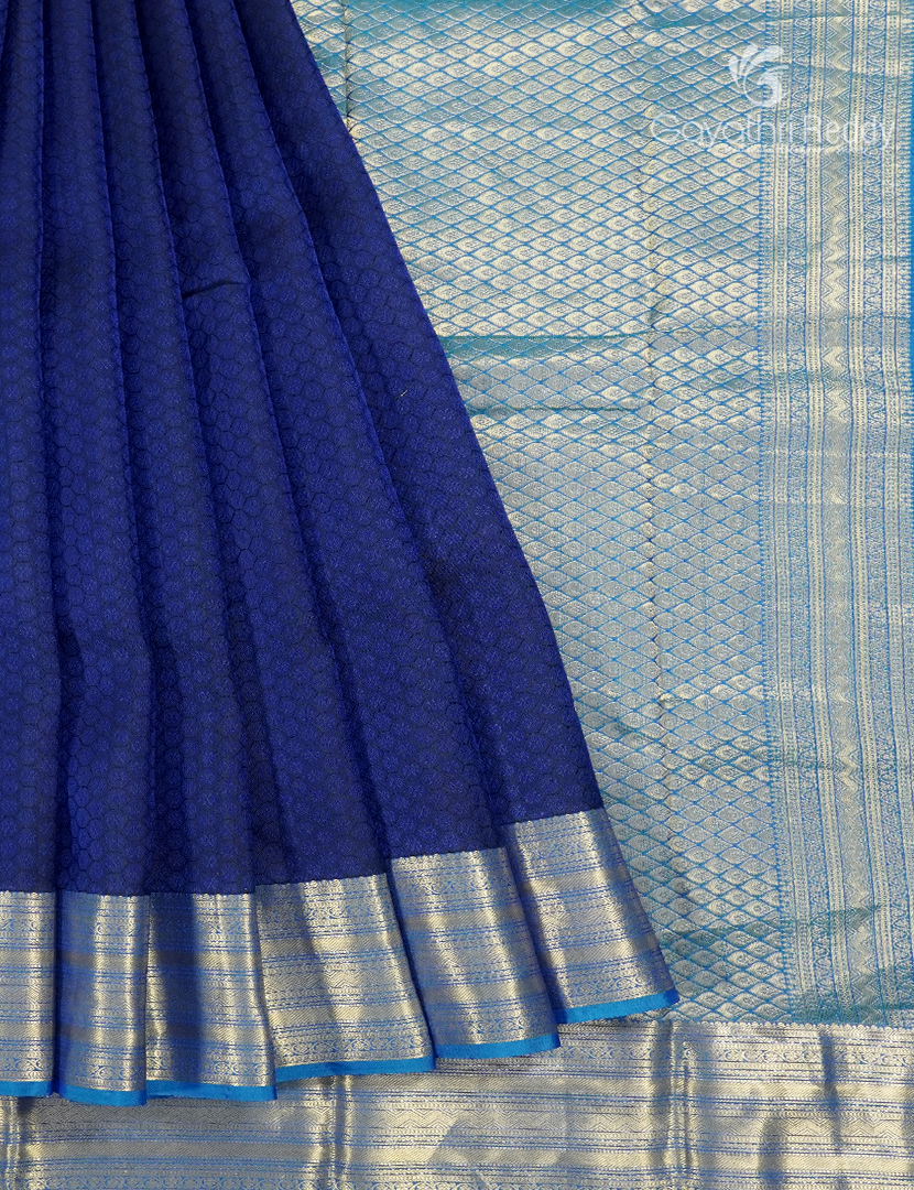 Pure Kanchipuram Silk Vintage Saree in Navy Blue and Sky Blue