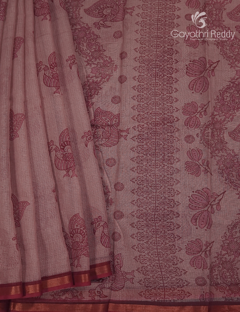 Premium Quality Cotton Kota Saree in Light Onion Peach and Deep Red