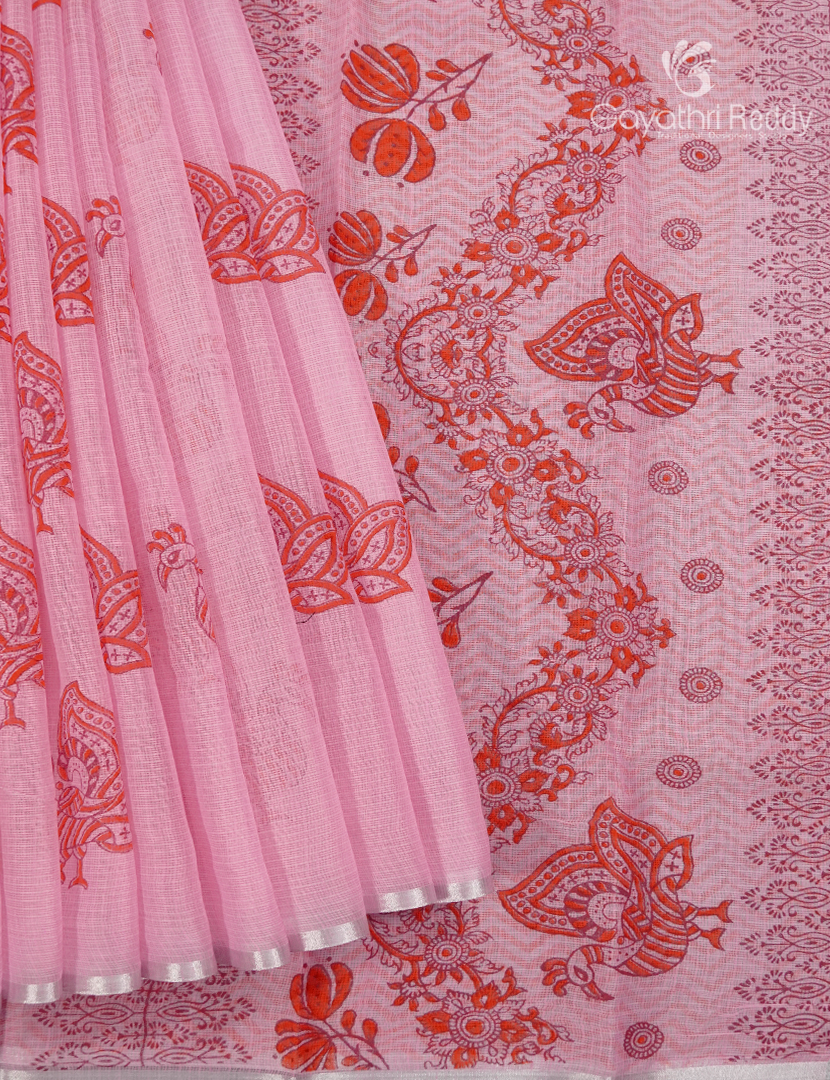 Kota Printed Saree in Pastel Peach Pink