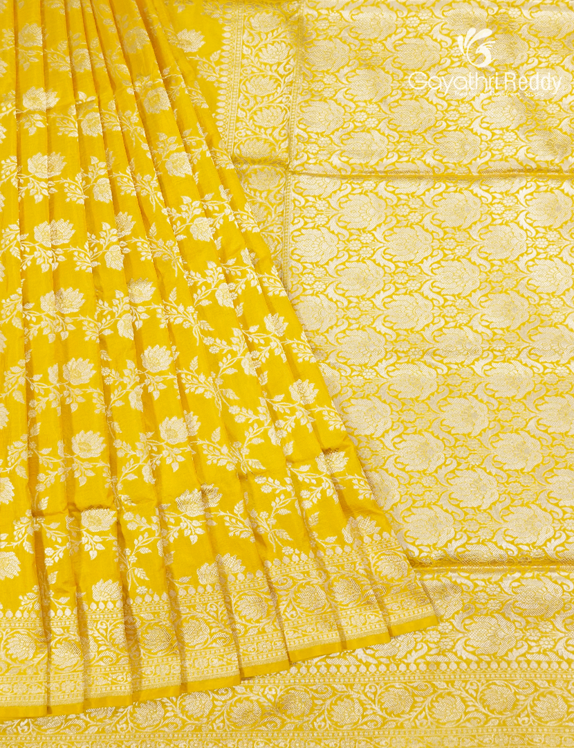 Pure Banaras Katan Silk Saree in Lime Yellow