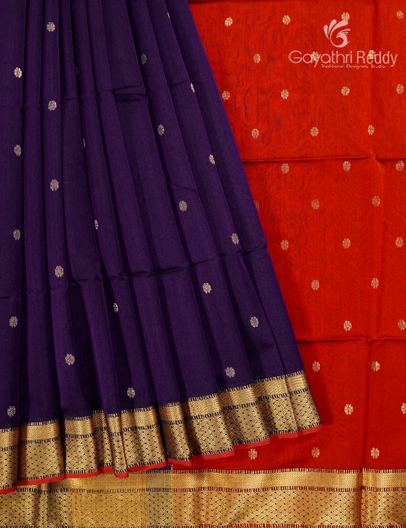 Pure Chanderi Sico Saree in Deep Violet and Red