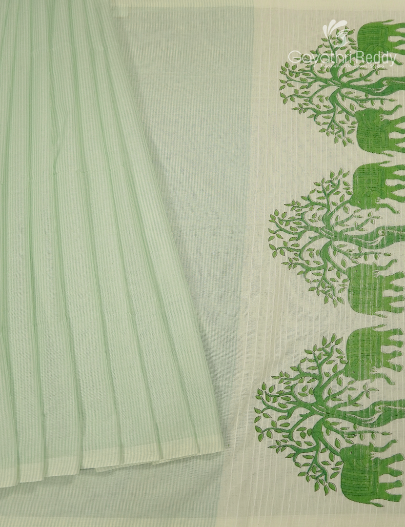 Pure Kanchi Cotton Printed Saree in Apple Green