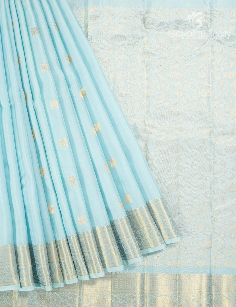 Pure Kanchipuram Silk Saree in Powder Blue (Medium Borders )