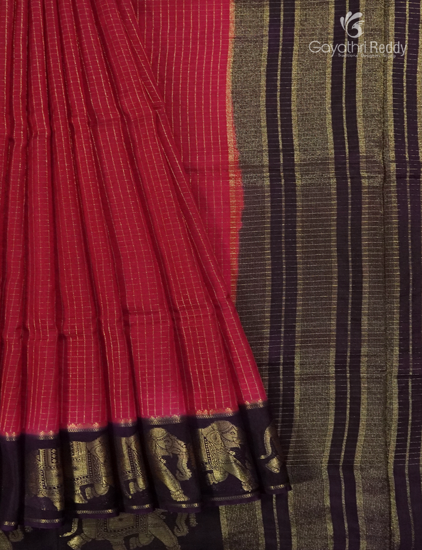 Semi Mysore Crepe Saree in Rani Pink and Deep Snuff