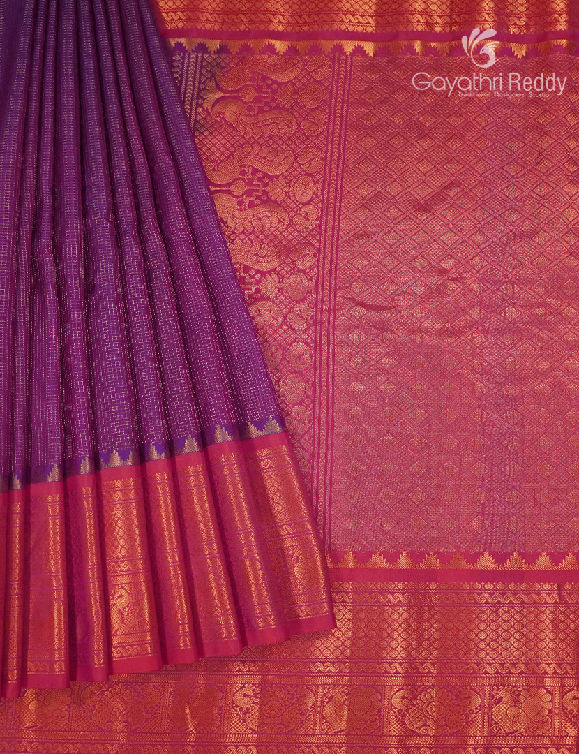 Pure Gadwal Silk Saree in Deep Purple and Pink