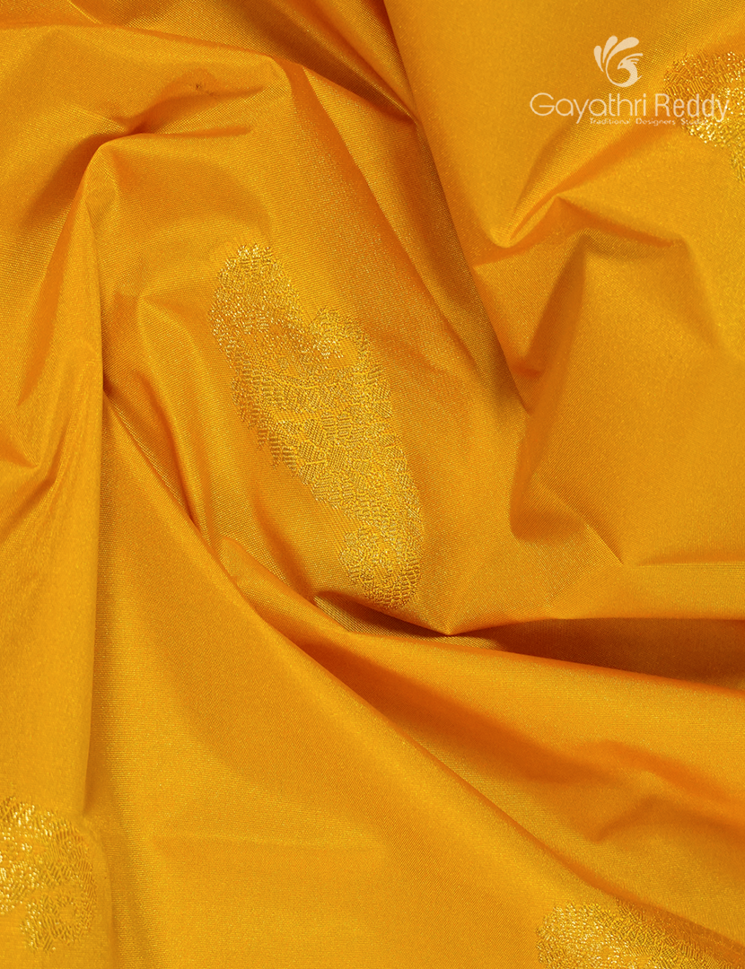 Semi Kanchipuram Silk Saree in Yellow and Deep Navy Blue