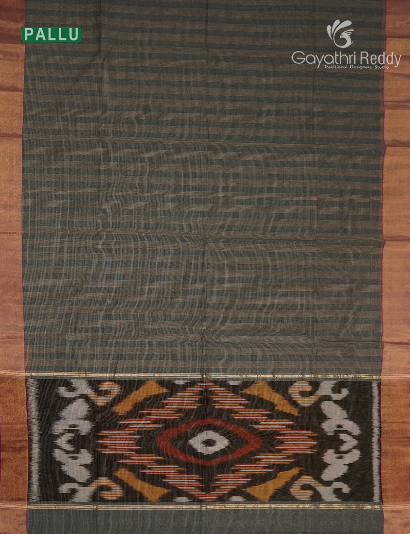 Semi Ikat Sico Saree in Olive Grey