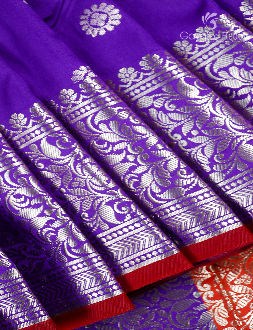Semi Banaras Katan Silk Saree in Purple and Red