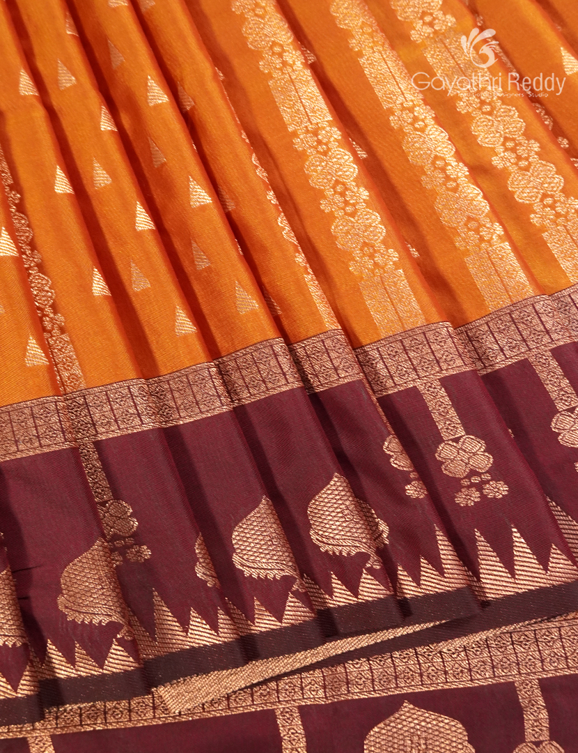 Semi Kanchipuram Art Silk Saree in Orange