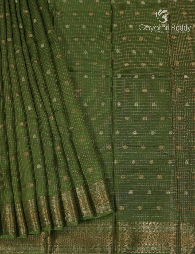 Semi Mysore Crepe Saree in Olive Green