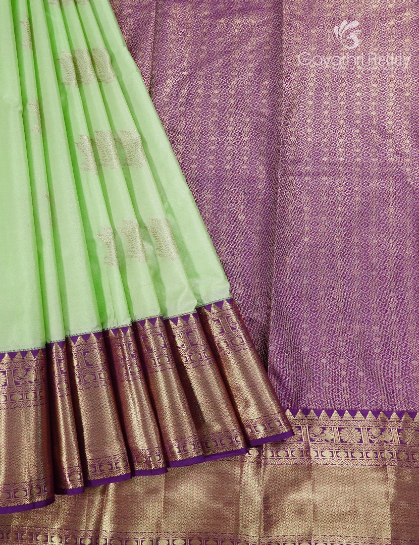 Semi Kanchipuram Silk Saree in Mint Green and Purple