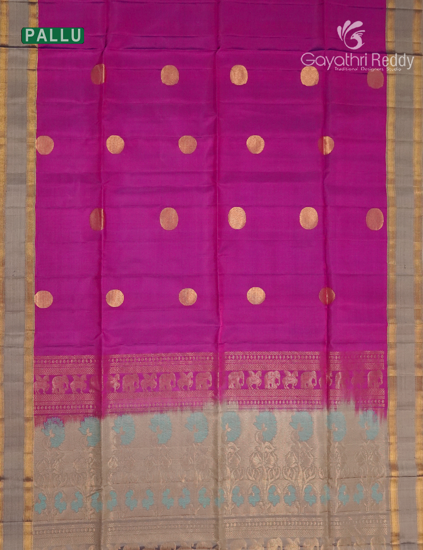 Pure Kanchipuram Soft Silk Saree in Pink and Grey