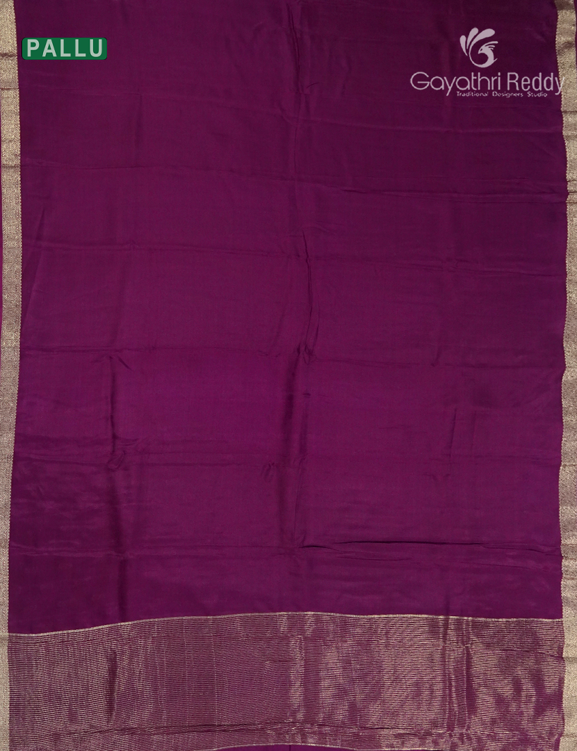 Semi Mysore Crepe Saree in Deep Jamun