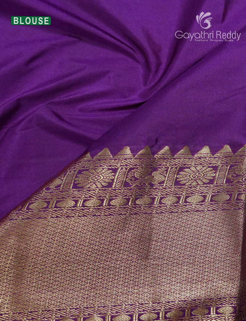 Semi Kanchipuram Silk Saree in Mint Green and Purple