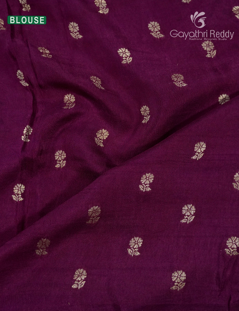 Semi Mysore Crepe Saree in Deep Jamun