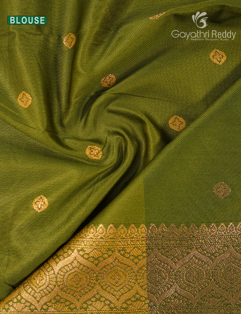 Semi Kanchipuram Art Silk Saree in Lime yellow