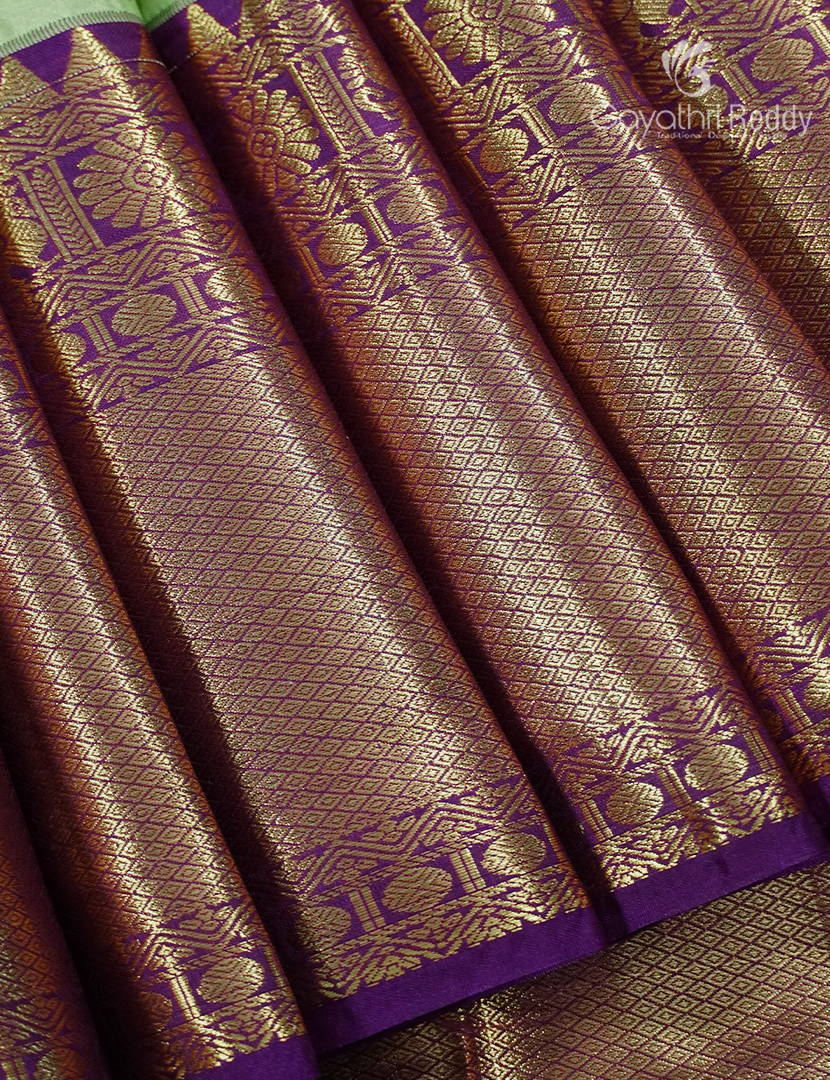 Semi Kanchipuram Silk Saree in Mint Green and Purple