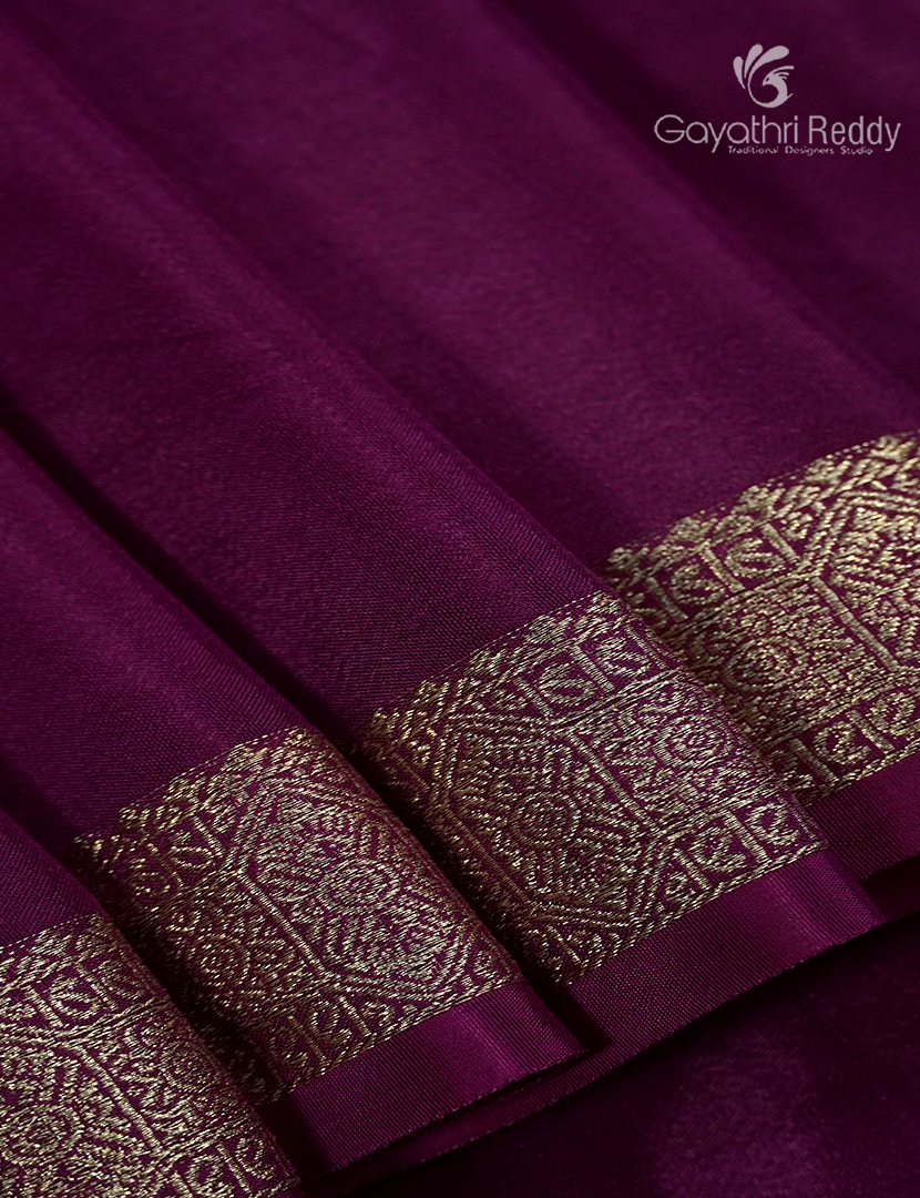 Semi Mysore Crepe Saree in Deep Jamun