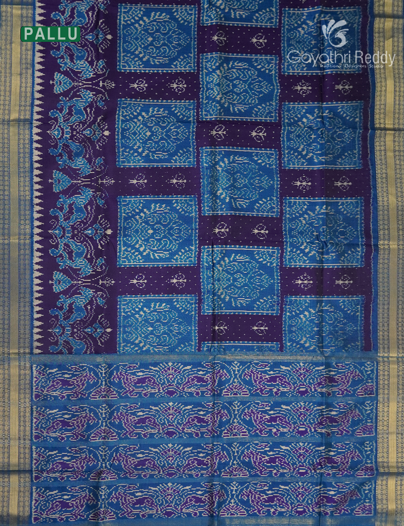 Pure Ikat Silk Saree in Deep Violet and Blue