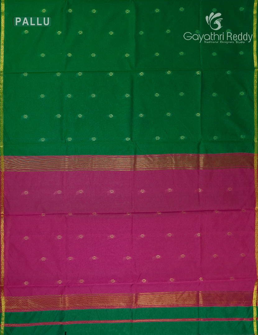 Silk Cotton Saree in Rama Green and Rani Pink