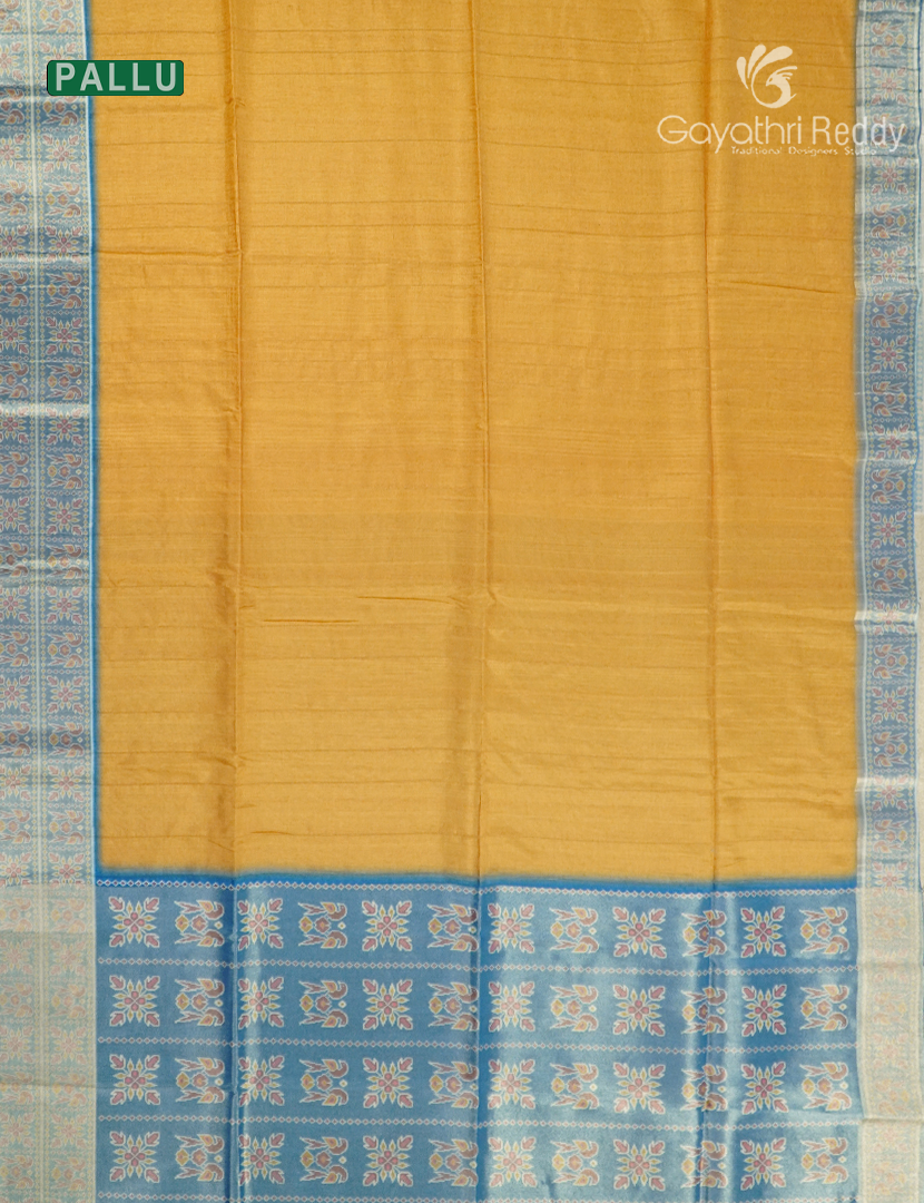 Semi Tussar Saree in Yellow and Cloud Blue