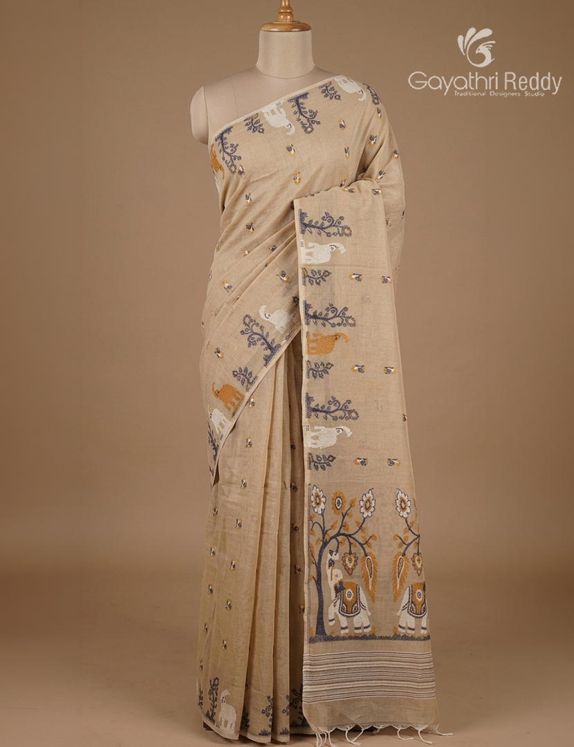 Jamdani Cotton Saree in Beige