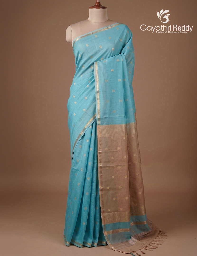 Kanchipuram Sico Saree in Sky Blue and Ligh Chikoo