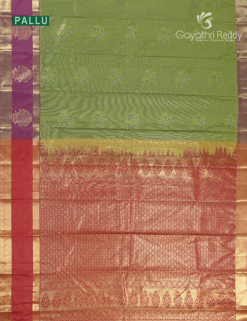 Semi Kanchipuram Silk Saree in Parrot Green and Red