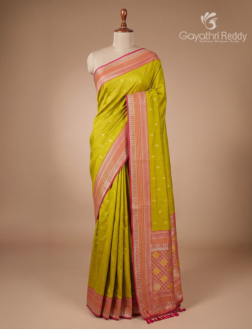 Semi Kanchipuram Silk Fancy  Saree in Mehendi Green  and Rust