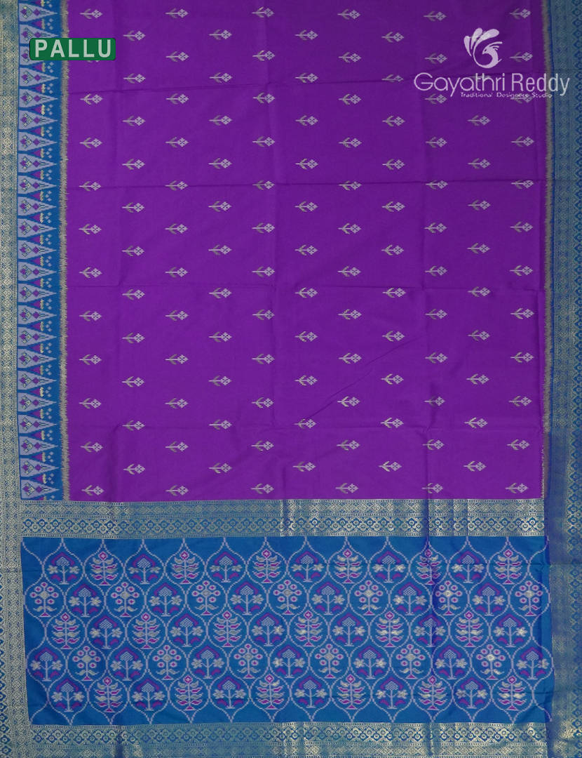 Semi Kanchipuram Art  Silk Saree in Violet and Rama Blue