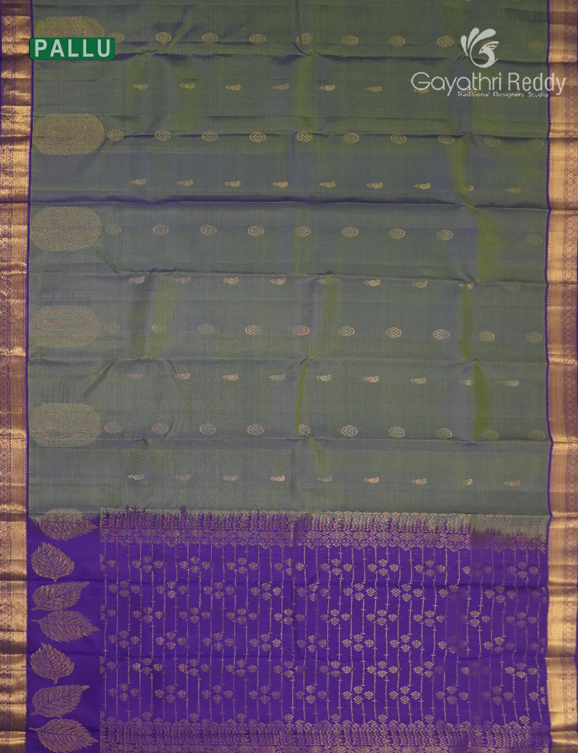 Pure Kanchipuram Silk Saree in Olive Grey and Violet