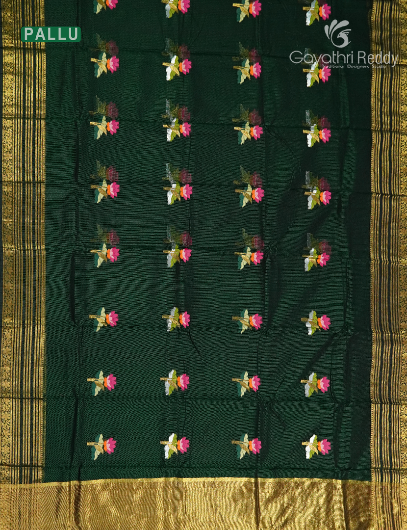 Pure Silk Kota Saree in Bottle Green