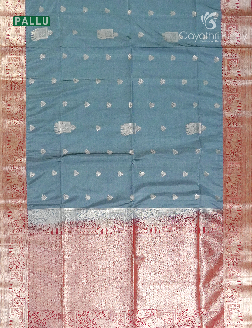 Soft Silk Saree in Grey and Red