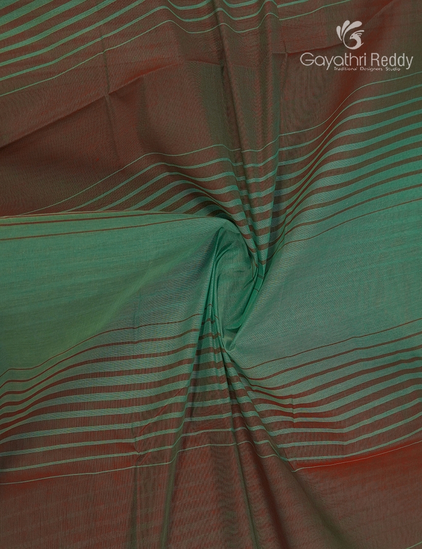 Pure Kanchi Cotton Saree in Sea Green and Brown