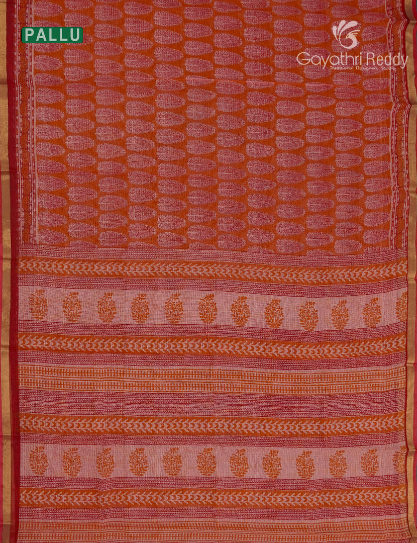Premium Quality Cotton Kota Saree in Orange and Baby Pink