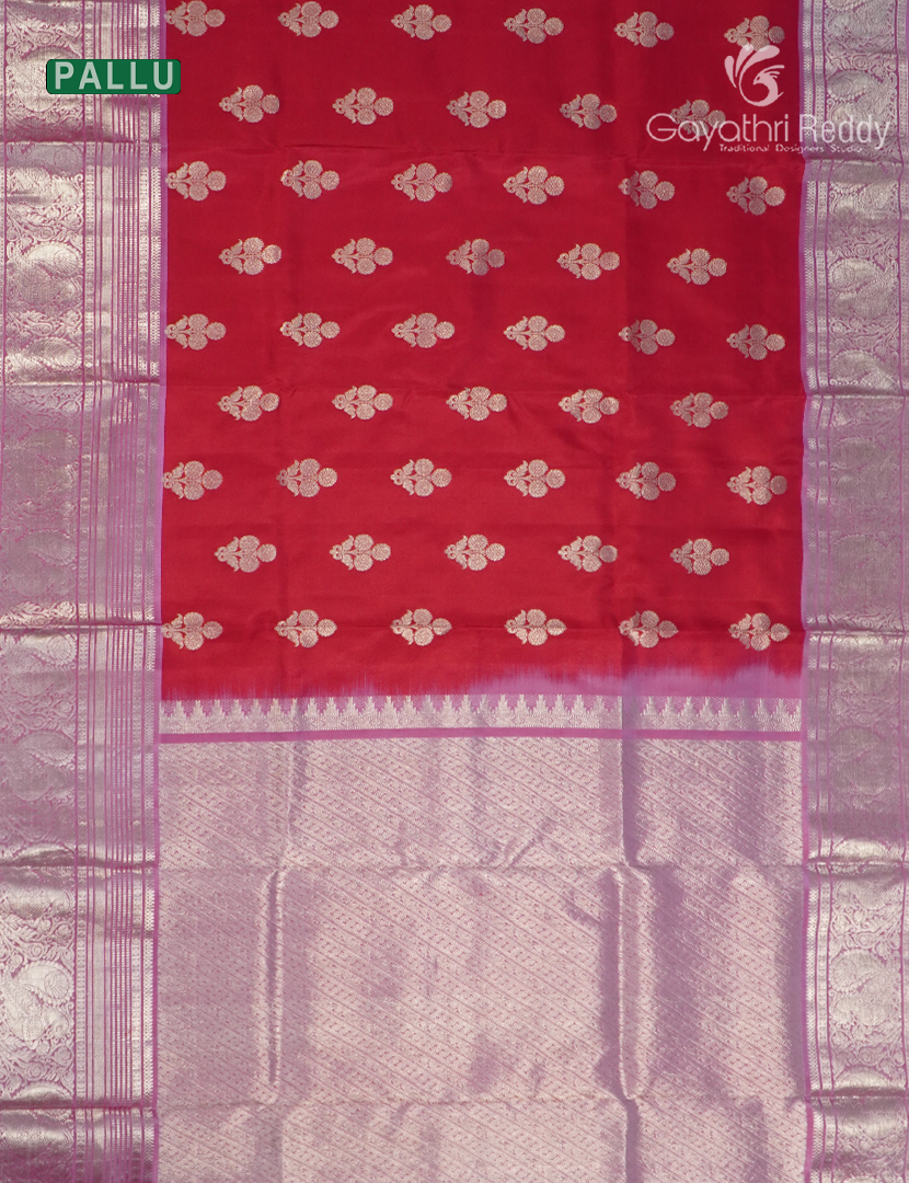 Pure Venkatagiri Silk Saree in Red and Onion Pink