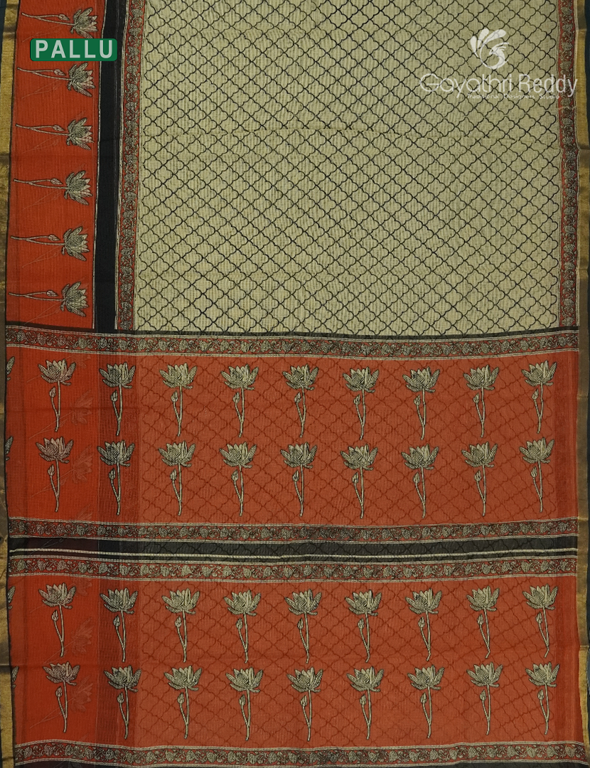 Premium Quality Cotton Kota Saree in Beige and Rust Orange