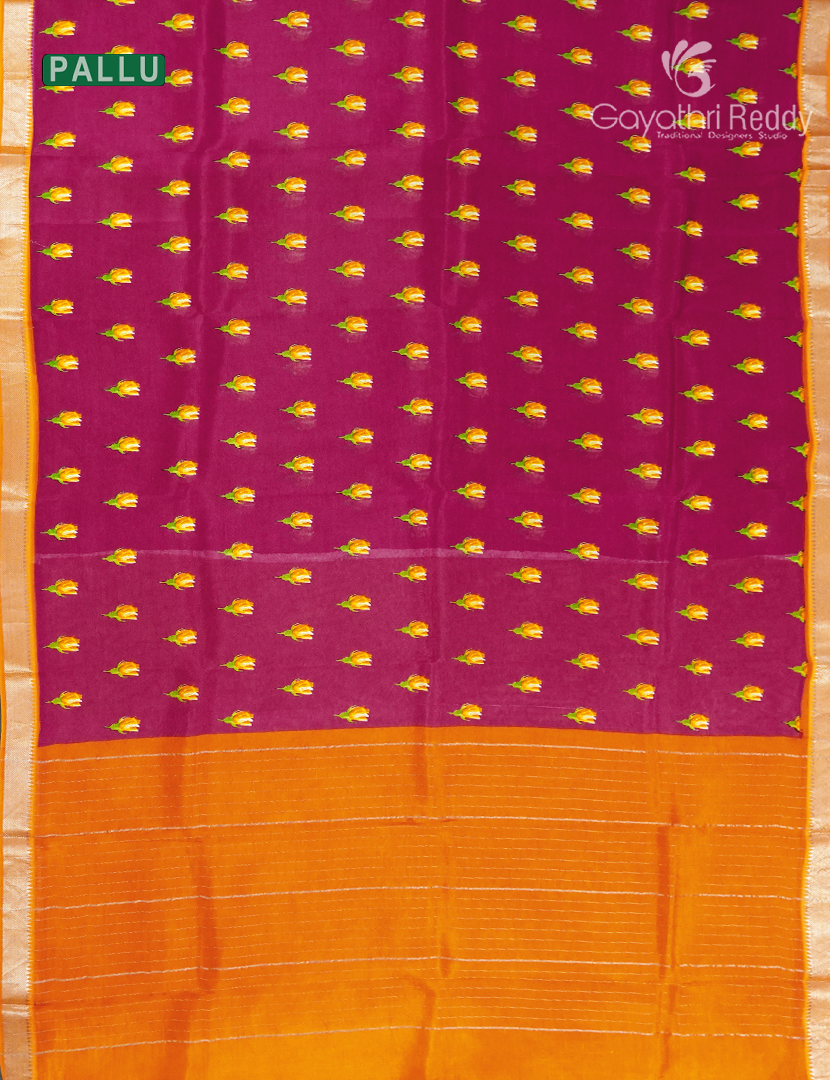 Mangalagiri Pattu Saree in Deep Rani Pink and Orange