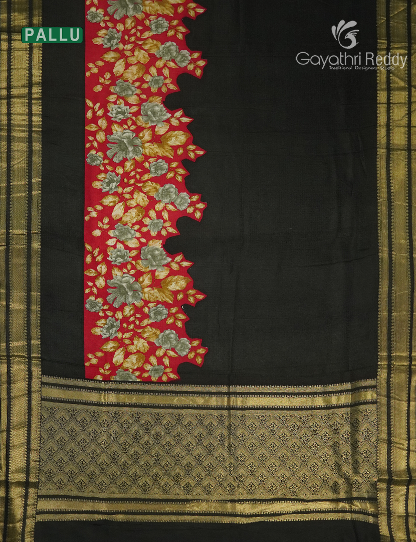 Semi Mysore Silk Saree in Black and Red