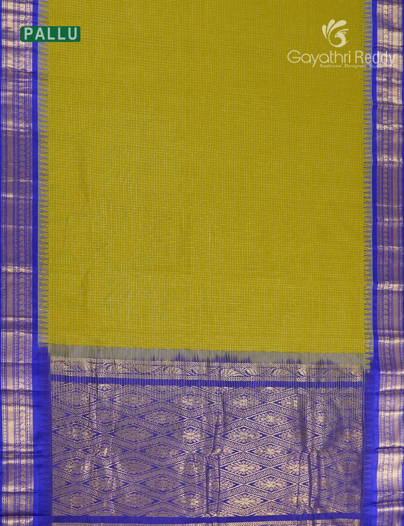 Pure Gadwal Cotton Saree in Lime Yellow and Royal Blue