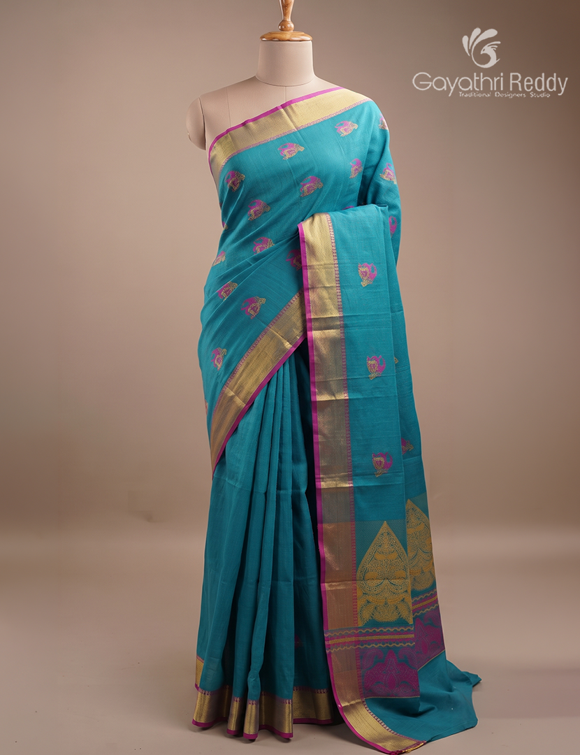 Pure Kanchi Cotton Saree in Blue
