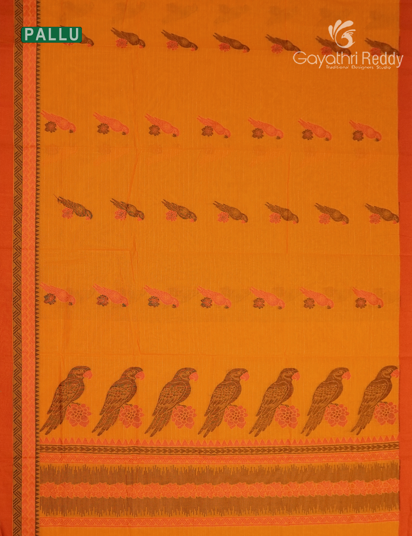 Pure Kanchi Cotton Saree in Orange