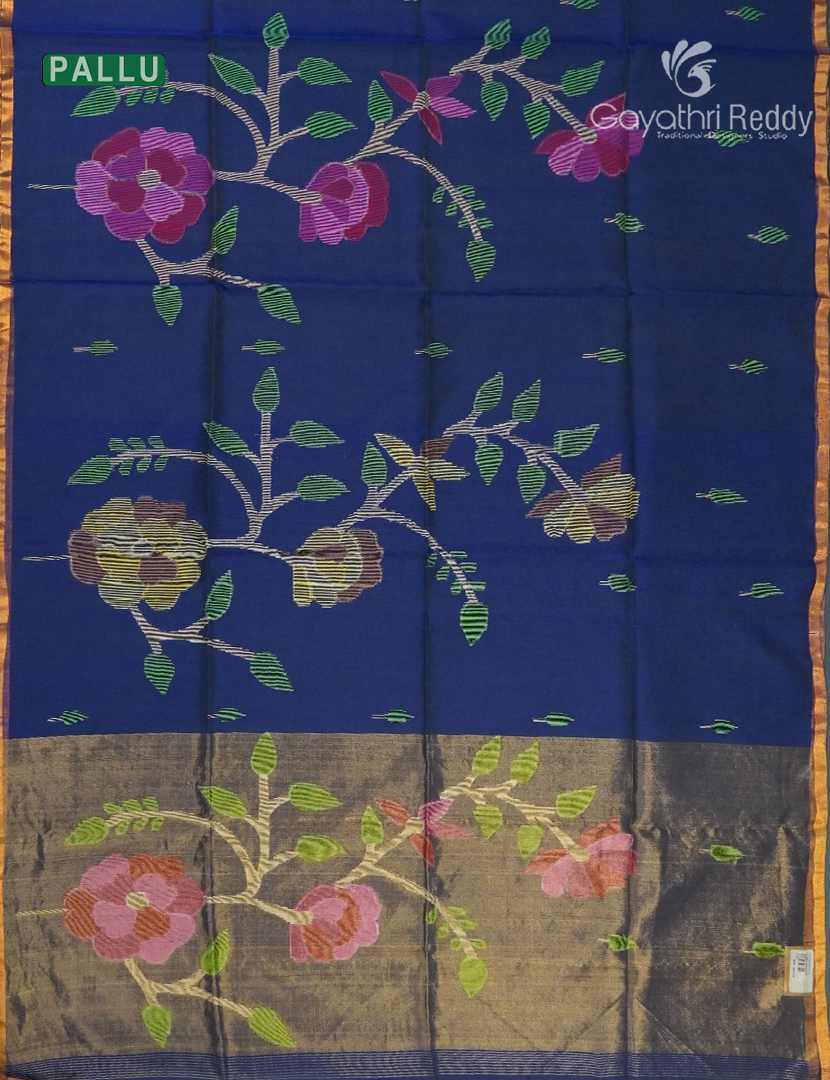 Pure Jamdani Kora Saree in Deep Blue