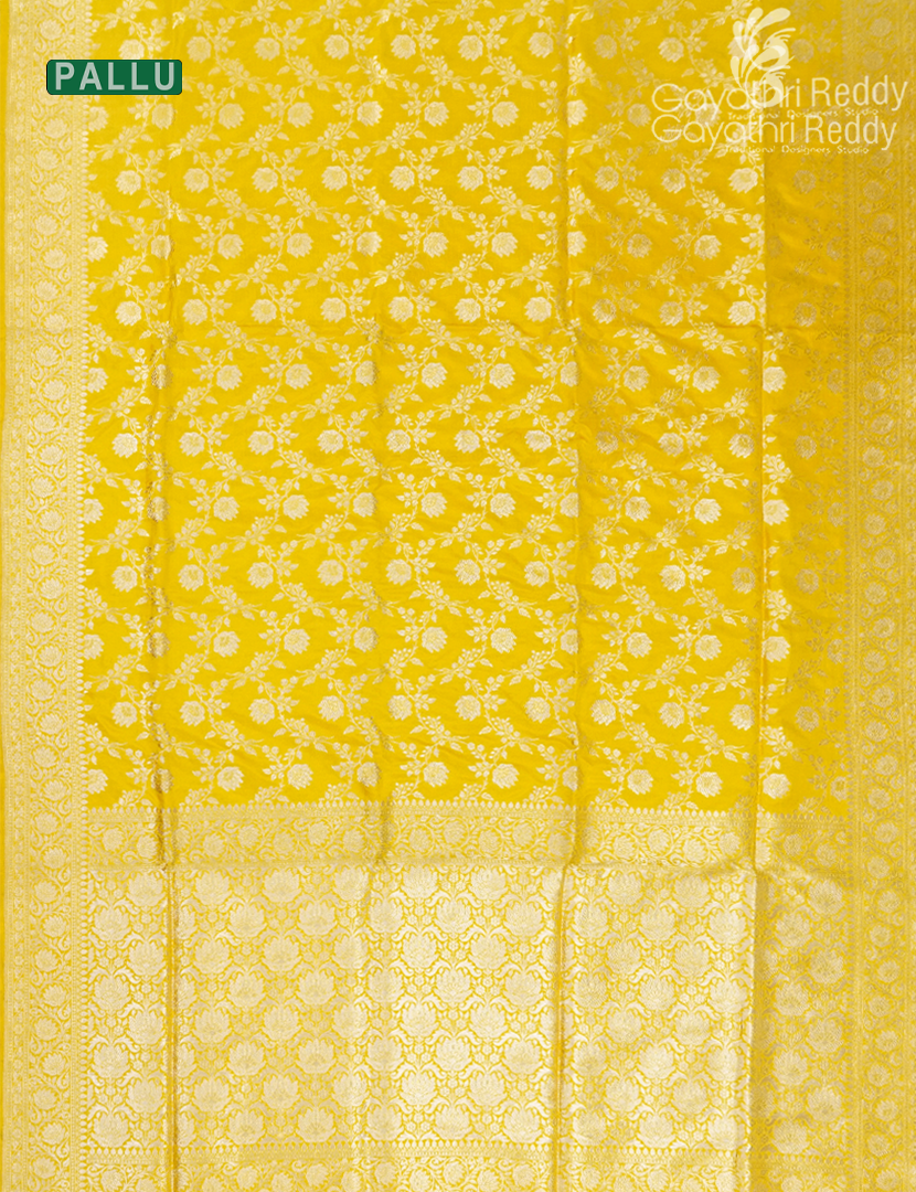 Pure Banaras Katan Silk Saree in Lime Yellow