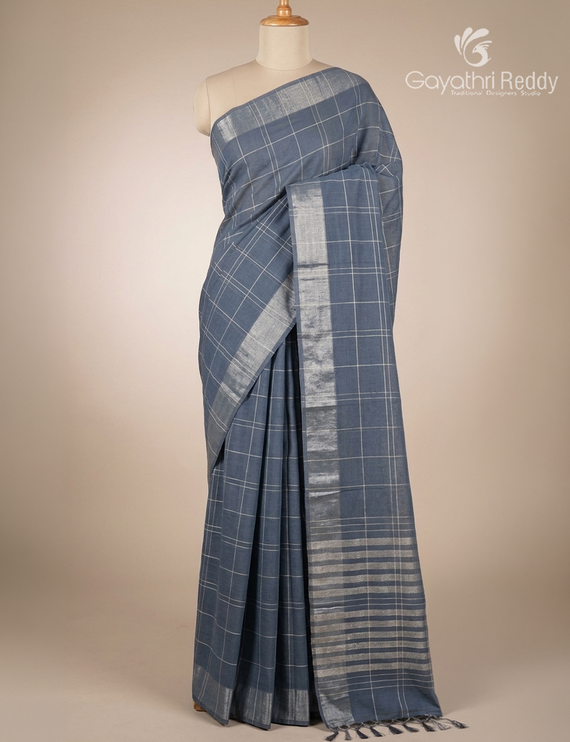 Pure Kanchi Cotton Saree in Ash Grey